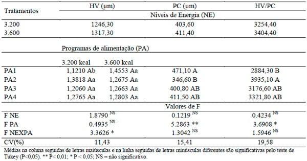 Desempenho e morfometria duodenal de frangos de corte submetidos a diferentes níveis de energia e programas de alimentação de 42 a 57 dias de idade - Image 4
