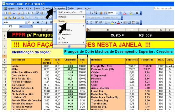 PPFR: EFICAZ PROGRAMA PARA FORMULAÇÃO DE RAÇÕES - Image 12