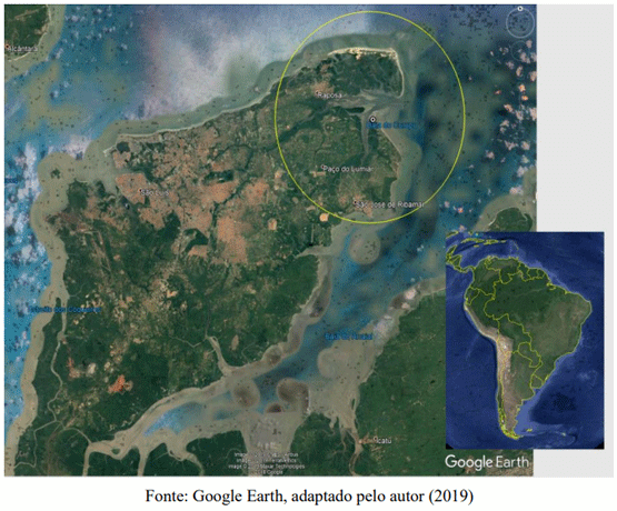 Figura 1 – Localização do Sítio de aves migratórias de Panaquatira - MA (raio de 10 Km a partir do Sítio).
