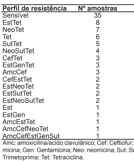 Tabela 1 - Distribuição de Salmonella segundo o perfil de resistência a antimicrobianos.