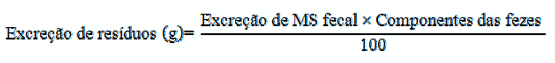 As excreções de MO, MM, N e P foram obtidas utilizando-se a seguinte fórmula: