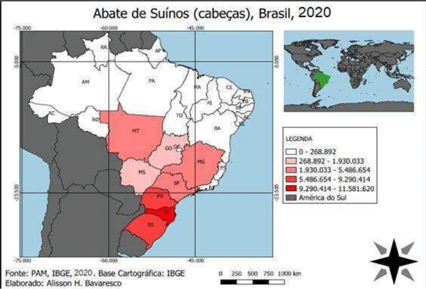 Figura 1. Representatividade das Unidades da Federação no abate de suínos no Brasil (2020)