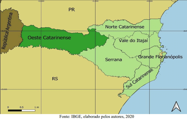 Figura 5. Mesorregiões de Santa Catarina com destaque para o Oeste Catarinense