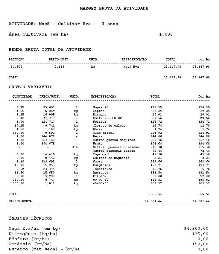 Análise Técnica e Econômica Comparativa de Sistemas de Produção de Leite e Atividades de Batata-Salsa e Maçã Cultivar Eva na Região de Canoinhas (UPR-4) - Image 35