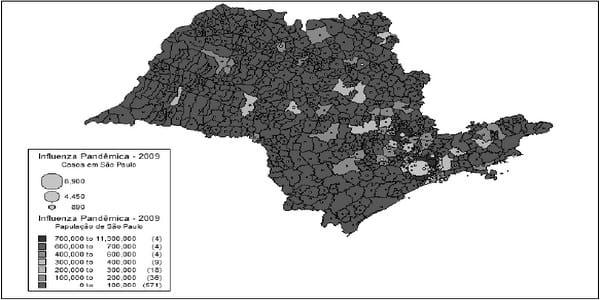 DISTRIBUIÇÃO ESPACIAL DOS CASOS DE H1N1 NO ESTADO DE SÃO PAULO ASSOCIADA À PRODUÇÃO DE SUÍNO EM 2009 - Image 1